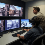 Training instructor observing trainee using VR headset